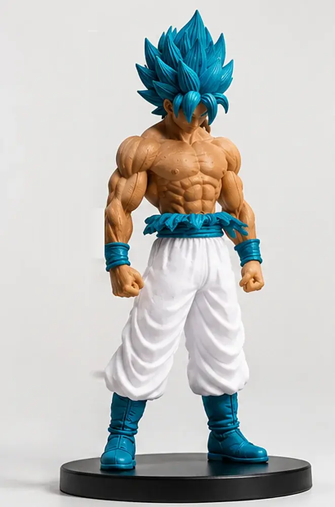 Anime Warrior Figure, front view on a round black base