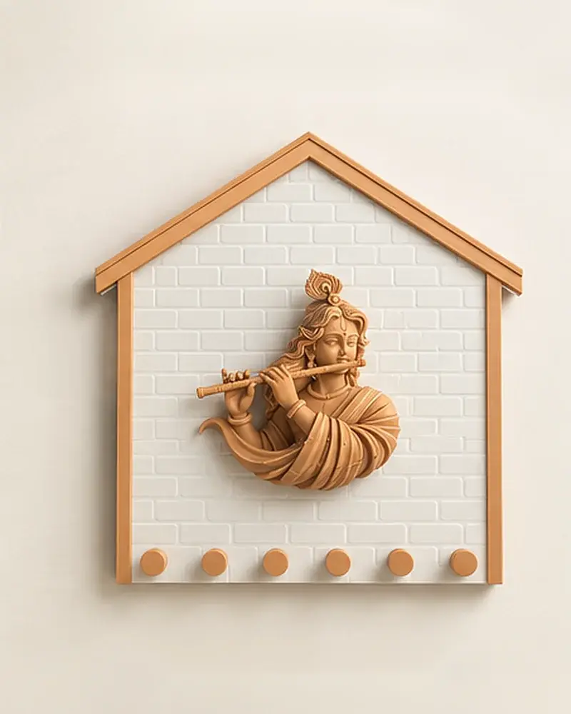 Divine Krishna Key Holder, front view with six pegs
