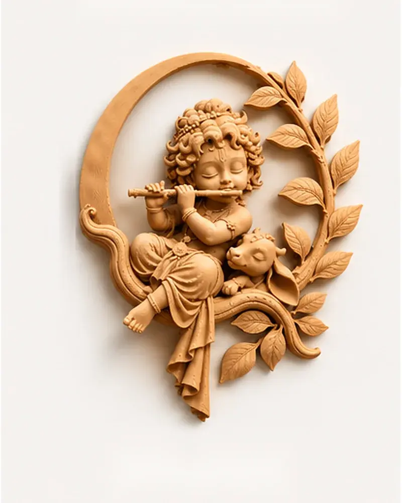 Bal Krishna Wall Hanging, front view in warm tan