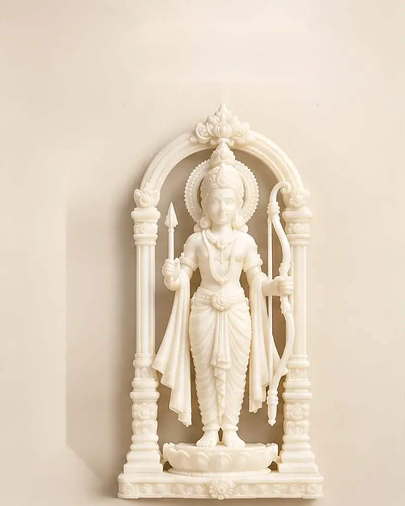 Shri Ram Temple Arch Idol, front view in ivory white